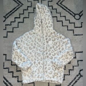Medium Ivory Ella cheetah print sherpa zip-up